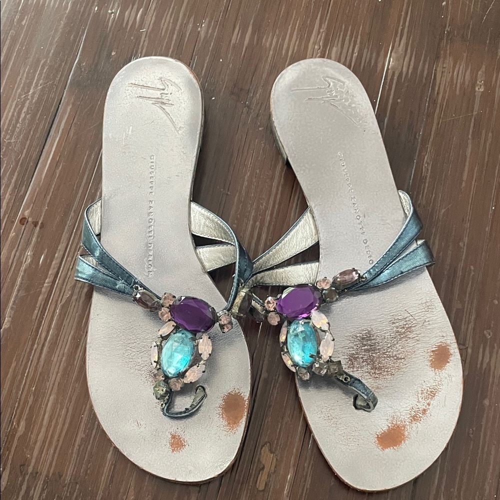 Giuseppe Zanotti Blue and Purple Gem Rhinestone Sandals size 38 1/2